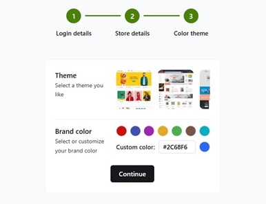 Create your ecommerce online store step - select brand color and theme